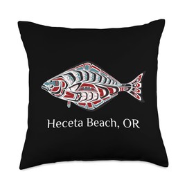 Heceta Beach Oregon Native American Tribal Halibut Heceta Beach Oregon Halibut PNW Native American Indian Art Throw Pillow, 18x18, Multicolor