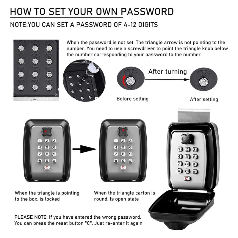 Punch Button Key Lock Box, Metal Combination, Zinc Alloy, Waterproof,
