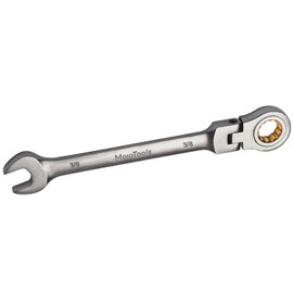 MoJoTools 3/8 Inch Flex-Head Ratcheting Combination Wrench, SAE Standard, 72-Tooth 12-Point Ratchet Box End & Open-End Spanner, CR-V Steel, Nickel-Plated for Durability