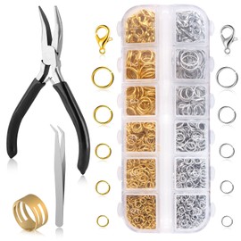 Dapiton 1200Pcs Silver and Gold Jump Rings with Pliers - Jewelry Making and Necklace Repair Supplies