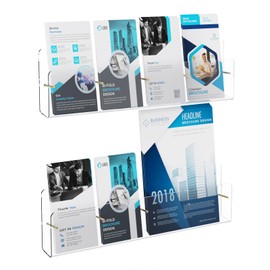 PecMuikee Brochure Holder Wall Mount，2-Pack Acrylic Pamphlet Holder Display Stand with Magnetic Golden Bolt，Wall Magazine Rack for Organizer Trifold Flyer, Leaflets,Document, Literature- (4 Grid)