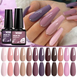 MTSSII Gel Nail Polish Kit, 12 Colors Fall Winter Pink Nude Brown Gel Polish Set Skin Tones Neutral Soak Off Gel Nail Gifts for Women Girl DIY Salon Home Manicure
