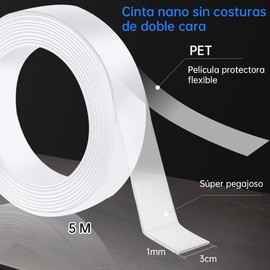 Reutilizable Nano Tape de 5M - 2 rollos Nano Cinta Doble Cara Adhesiva Almohadillas de Gel Antideslizantes Adhesiva de Doble Cara Lavable Sin Rastros para Pared Cocina Alfombras Oficina Casa Fijación
