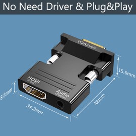 SZJUNXIAO HDMI to VGA Adapter 1080P HDTV with Audio Transmission Converter, HDMI to VGA Adapter with 3.5 mm Audio Connection HDMI Female to VGA Male for PC, Laptop, Monitor, Projector etc