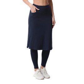 HOKOYI Falda larga modesta para mujer con bolsillos incorporados para leggings y entrenamiento, Azul Marino, L