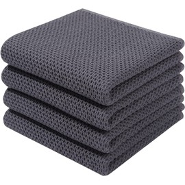 Moosfor 100% Cotton Kitchen Cleaning Cloths, Highly Absorbent Soft Dish Cloths, Quick Drying Tea Towels for Washing Up, Pack of 4, 32 x 71 cm, Dark Grey