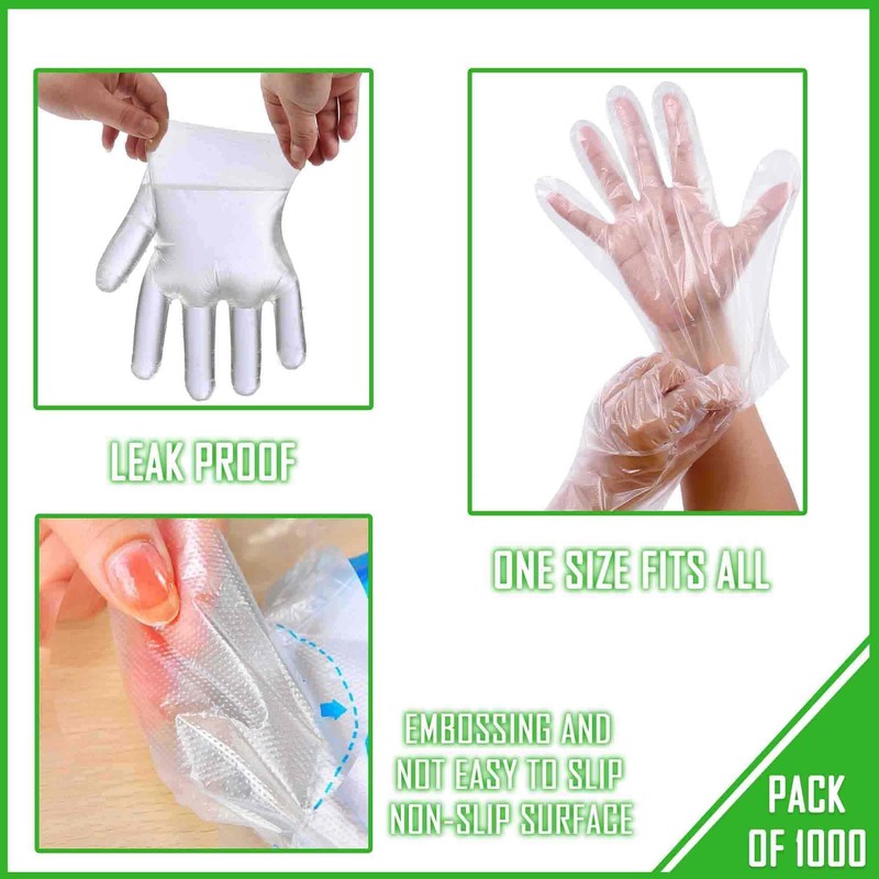 Castle Houseware 1000 x Einweg Kunststoff Handschuhe PE, Größe L