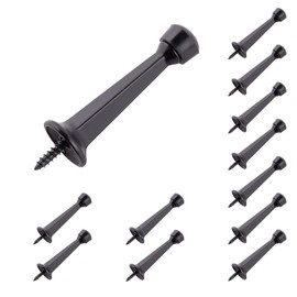 HOME MASTER HARDWARE Paquete de 12 topes de puerta rígidos sólidos resistentes – Tope de puerta de 3 pulgadas con acabado negro mate y punta de plásti