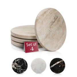 Gusto Nostro - Posavasos de travertino – Juego de 4 posavasos de piedra absorbente – Estético, de piedra natural para bebidas, posavasos redondos antideslizantes de travertino artesanal para encimera