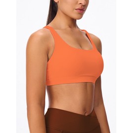 Omwilddo Women's Strappy Sports Bras Light Compression Crop Criss Cross Back Padded Workout Yoga Bra Supportive U Neckline Orange L