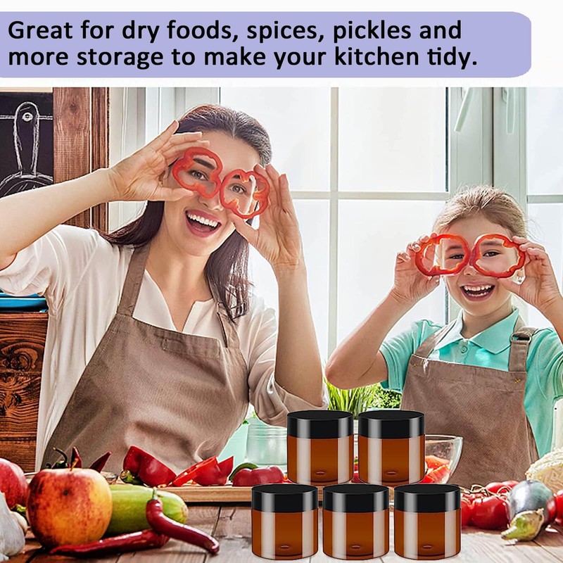 6 Pack 100ml Empty Amber Plastic Jars with Black Lid,
