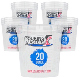 Pouring Masters 20 Ounce (600ml) Graduated Plastic Mixing Cups (Box of 12) - Use for Paint, Resin, Epoxy, Art, Kitchen, Cooking, Baking - Measurements in OZ. and ML., 4 Different Measuring Ratios 1:1