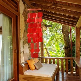 ART-CRAFT Capiz Shell Chain Garland Red as Hanging Decoration for Windows or Decoration Living Room Garden Decoration Length 70 cm