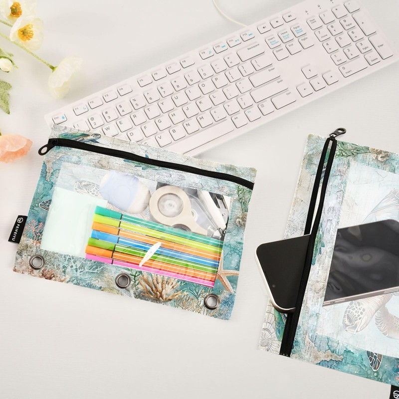 Sea Turtle Whale Binder Pouches 3 Ring for Boys Girls