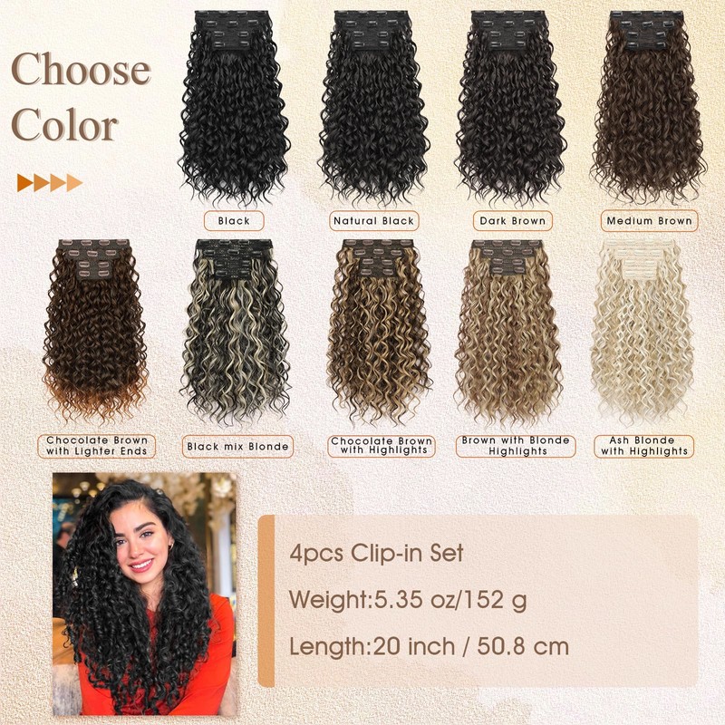 Curly Clip in Hair Extensions,4PCS 20 Inch 100％ Pure Protein
