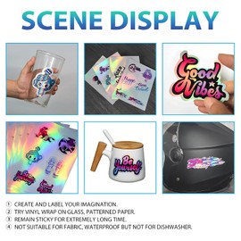 50 Sheets Holographic Sticker Paper, 8.5 x 11 inches Vinyl Sticker Paper for Ink Jet Printer ＆ Laser Printer, Printable Adhesive Waterproof Dries Quickly Sticker Printer Paper