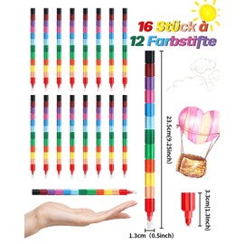 VICTERR Wax Crayons Party Bags, Pack of 16 Building Block Colouring Pencils, Stackable Colouring Pencils, Ideal as Party Bags, Children's Birthday Parties Boys & Girls or Children's Birthday Party