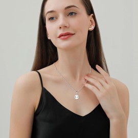 CPSLOVE Pearl Necklace Chains and Earrings for Women and Girls, 925 Silver Jewellery Sets, Pearl Collar Choker with Transparent Fishing Line Chain, Pearl Ear Cuff Earrings Earrings, Silver, Sterling