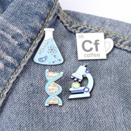 4pcs Science Brooches Microscope Beaker Chemical Molecular DNA Biological Experimental Tool Brooches Flask Brooch Science Badges Pin for Backpack Bag Accessories Women Men Teens Students Pin Brooch