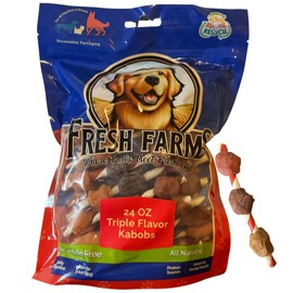 Fresh Farms Triple Flavor Kabobs – 24oz Rawhide Free Dog Treats Made with Pork Hide, Chicken, Duck & Chicken Liver – Tasty Dog Chews Long Lasting, High Protein Treats