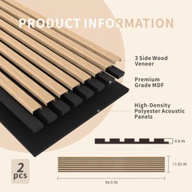 MSXTE 2-Pcs 94.5"x11.02" Wood Panels for Interior Wall Decoration,Wooden Slat Panels for Noise Reduction,Sound Panels with Solid Wood Veneer,Long Square Acoustic Panels for Home,Office,Natural Oak
