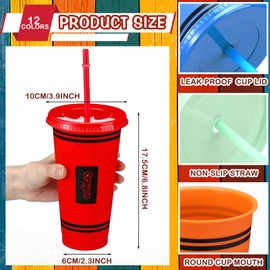 Skylety 12 Pcs Kindergarten Graduation Gifts Bulk 24 oz Preschool Graduation Gift End of The Year Crayon Plastic Tumblers with Lids and Straws Reusable Water Bottle Birthday Party Decorations