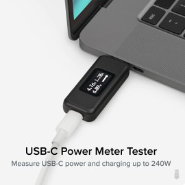 Plugable USB C Power Meter Tester for Monitoring USB-C Connections up to 240W - Digital Multimeter Tester for USB Type C Cables, Laptops, Phones, Chargers - Driverless