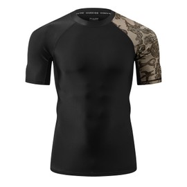 HUGE SPORTS Men's Splice UV Sun Protection UPF 50+ Skins Rash Guard Short Sleeves(Sea Forest, 2XL)