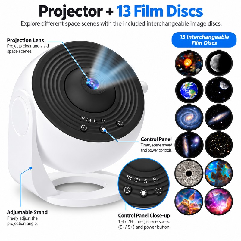 Galaxy Projector Night Light for Bedroom – 13 Film Discs
