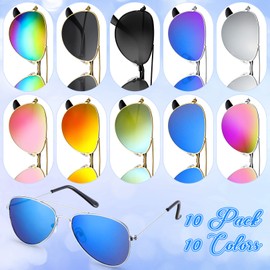 Coume 10 Pairs Kids Sunglasses Boys Girls Mirrored Polarized Sunglasses Metal Frame Eyeglasses for Toddler Kids Party Supply Costume Juniors Teenagers Age 2-10 Size 4.72 x 0.51 Inch