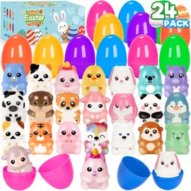 24 Pack Easter Eggs Filled with Squishy Toys, Easter Basket Stuffers Fillers with Kawaii Animals Toys, Kids Easter Theme Party Favors & Classroom Prizes, Ideal Easter Eggs Gifts for Boys Girls