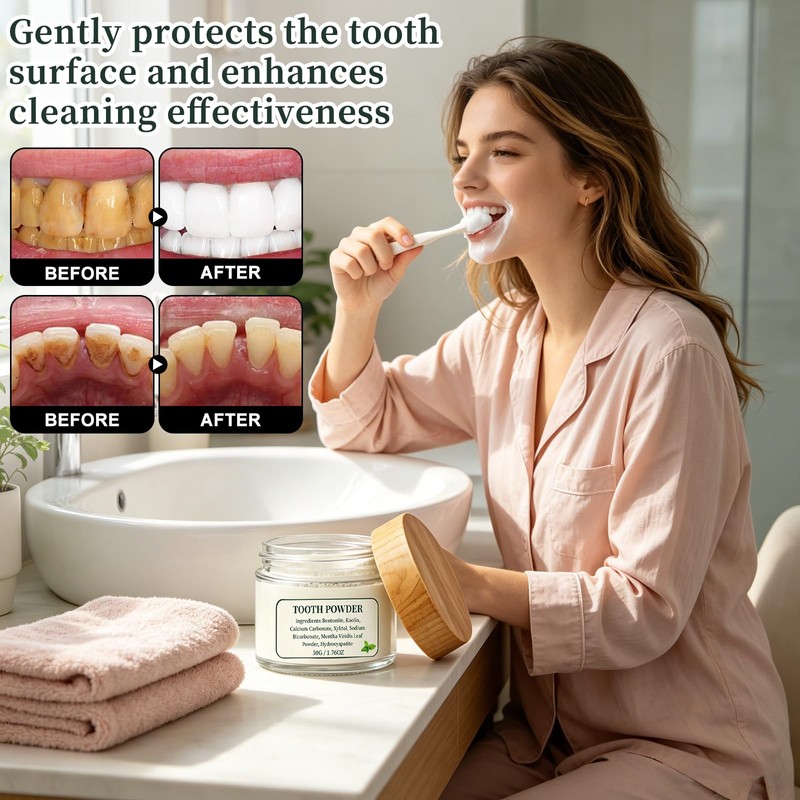 2Bottles Hydroxyapatite Tooth Powder, Remineralizing Tooth Powder, with Mint Gently