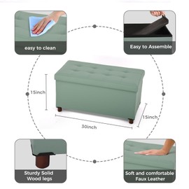 Dorriss Ottoman Storage Bench for Living Room Storage Ottoman with Tray Bedroom Foot Stool Storage Ottomans Coffee Table Lid Storage Footstool with Legs end of Bed Faxu Leather 30" Inch (L-Blue)