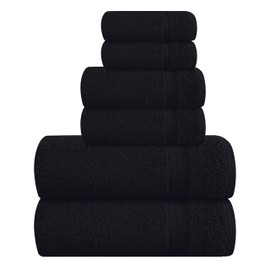 MyOwn 6 Piece Towel Set, 100% Combed Cotton - 2 Bath Towels, 2 Hand Towels, 2 Wash Cloths - 500 GSM Luxury Hotel Quality Ultra Soft Highly Absorbent Towel Set for Bathroom - Black