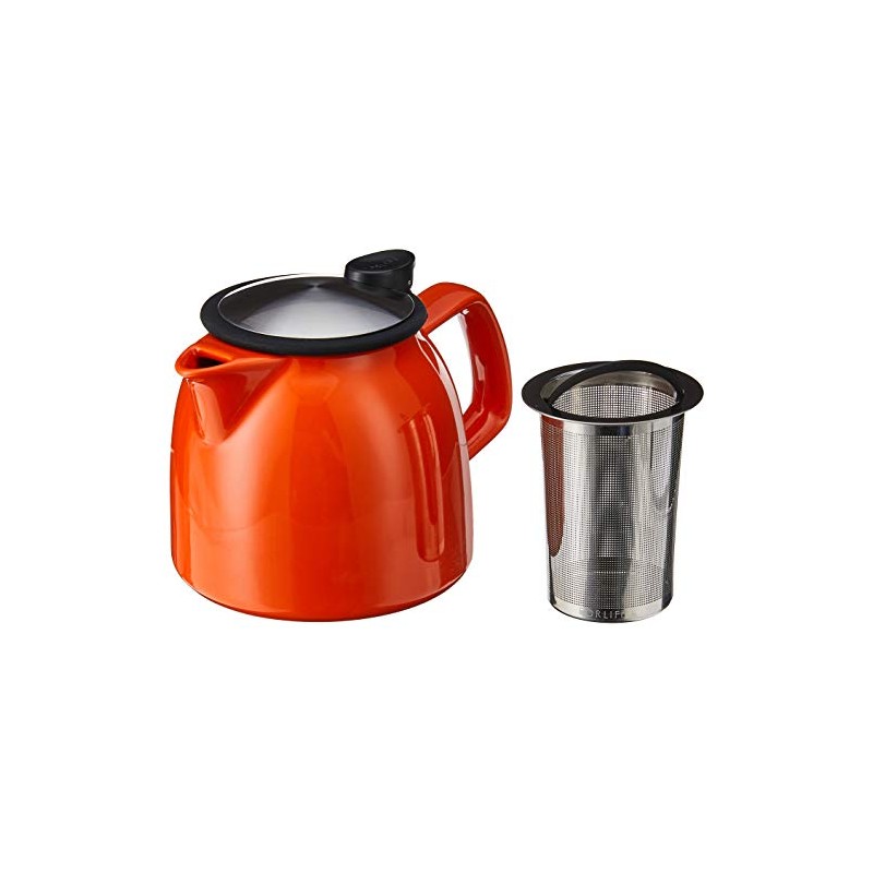 FORLIFE Bell Ceramic Teapot with Basket Infuser, 26-Ounce/770ml, Carrot