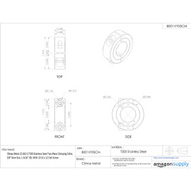 Climax Metal 2C-062-S T303 Stainless Steel Two-Piece Clamping Collar, 5/8" Bore Size, 1-5/16" OD, With 10-32 x 1/2 Set Screw