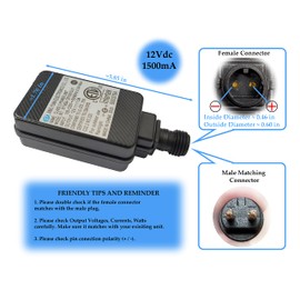 Replacement Yard Inflatable Adapter Power Supply Adaptor 12Vdc 1.5A 1500mA 1.5Amp UL or ETL Listed 12V for Home Lawn Yard Garden Holiday Inflatable Decorations