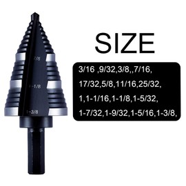 M2 1/4 to 1-3/8 Inch Step Drill Bit Straight Grooved Double Fluted, M2 High Speed Steel Drill bits for Hole Drilling in Stainless Steel, Copper, Aluminum, Wood, Plastic