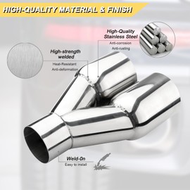 Vurkcy 2.5 inch Exhaust Y Pipe, 2.5" Single to 3.5" Dual Exhaust Adapter Connector, 10.25" Overall Length, Universal 2 1/2 Inch Y Tail Pipe, Weld-on, Silvery, 2PCS