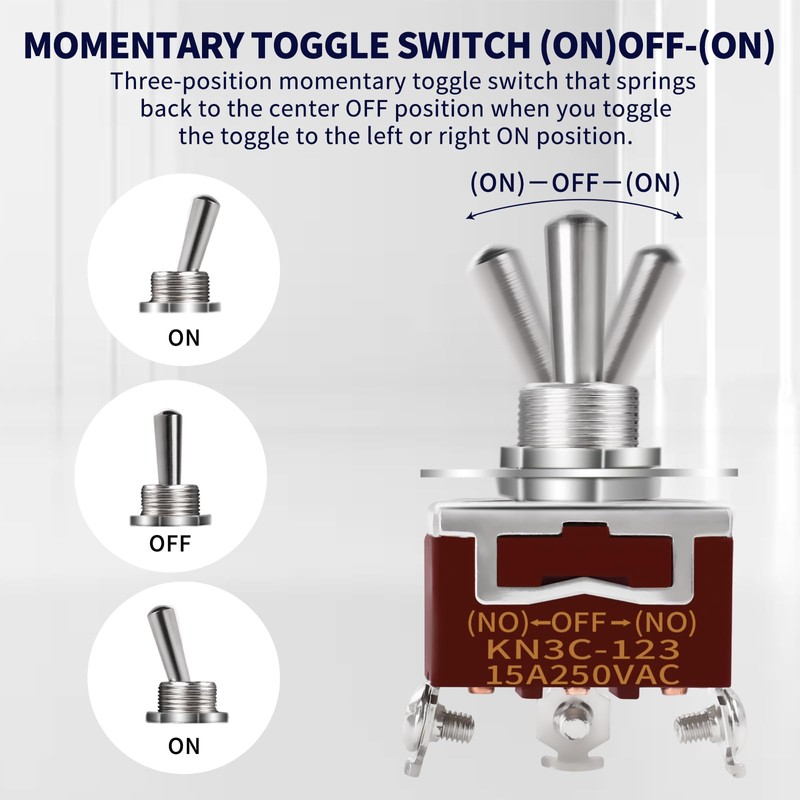 Momentary Toggle Switch, MecRecare Waterproof 3 Way Toggle Switch (ON)-Off-(ON)