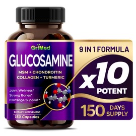 GriMed Glucosamine 12,000mg - X12 Power with MSM, Chondroitin, Collagen, Turmeric for Joint Wellness, Strong Bones, Cartilage Support