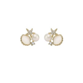 CEYIYA Starfish Stud Earrings for Women - Conch Shell Stud Earrings - Ocean Sea Shell Earrings Plated in 14k Gold White Gold