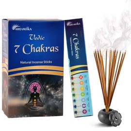 ARO VATIKA Vedic 7 Chakra Natural Masala Incense Sticks Pack of 180g (15g x 12 Box) | Handrolled in India | Best for Meditation, Yoga, Aromatherapy, Relaxation, Reiki