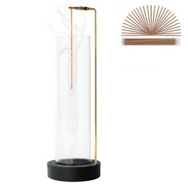 Incense Holder for Sticks, Anti-Ash Flying Incense Burner with 30 Incense Sticks, Detachable Glass Ash Catcher
