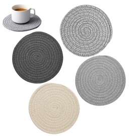 Angelkiss Set of 4 Pot Coasters Set Pot Holder Cotton Round Braided Coasters Pot Holder Thread Weaving Mat Spoon Rest Hot Pot Holder for Cooking in Kitchen