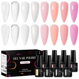MEET ACROSS Builders Gel for Nails Rubber Base_Gel Polish Nail, 8PCS Rubber Gel_Base for Nails Nude Pink White Gel Nail Polish High Gloss Soak Off UV/LED Gel Nail Manicure Salon DIY