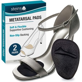 Steins Ultimate Comfort Gel Metatarsal Heel Pads for Shoes Women | Premium Ball of The Foot Shoe Inserts | All-Day Relief Anti-Slip Grip, One-Size-Fits-All Heel Inserts for Women (W) Black - 4/pk