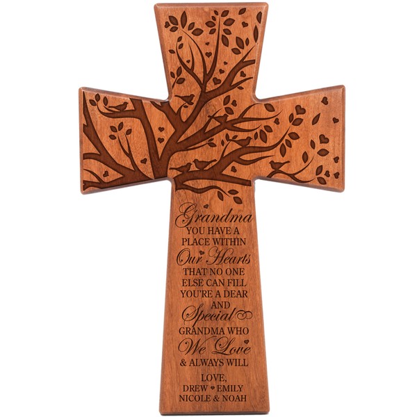 LifeSong Milestones Grandma Gifts Personalized Cherry Wood Wall Cross Grandparent Gift Ideas for Grandmother (7 x 11)