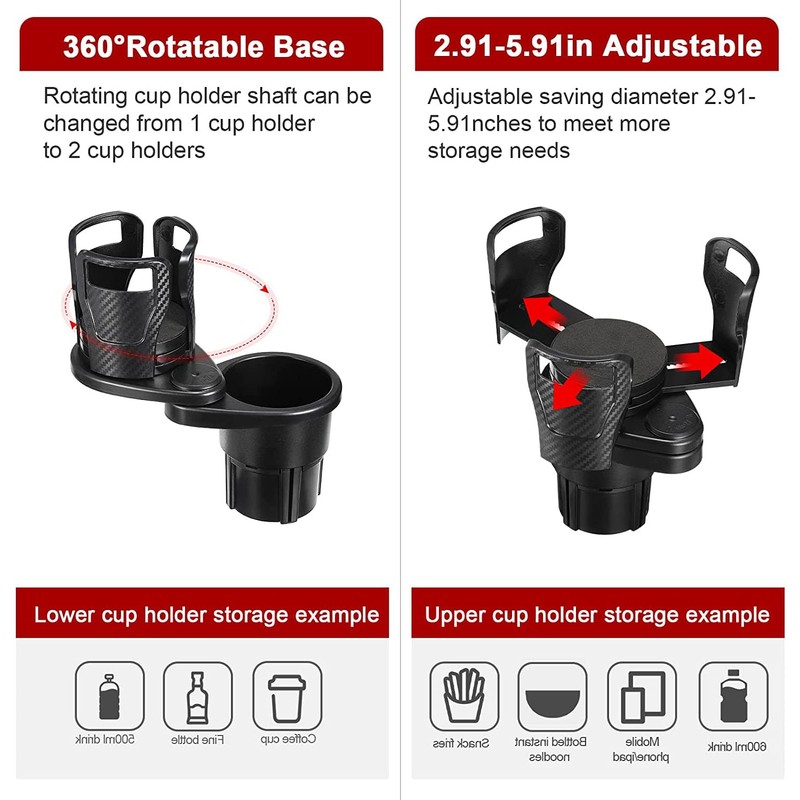 MACHSWON 2pcs Black Multifunctional Car Cup Holder Drink Holder with