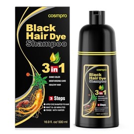Cosmpro - Champú de tinte para cabello negro para cobertura de canas | Tinte instantáneo para el cabello para mujeres y hombres, fácil de usar